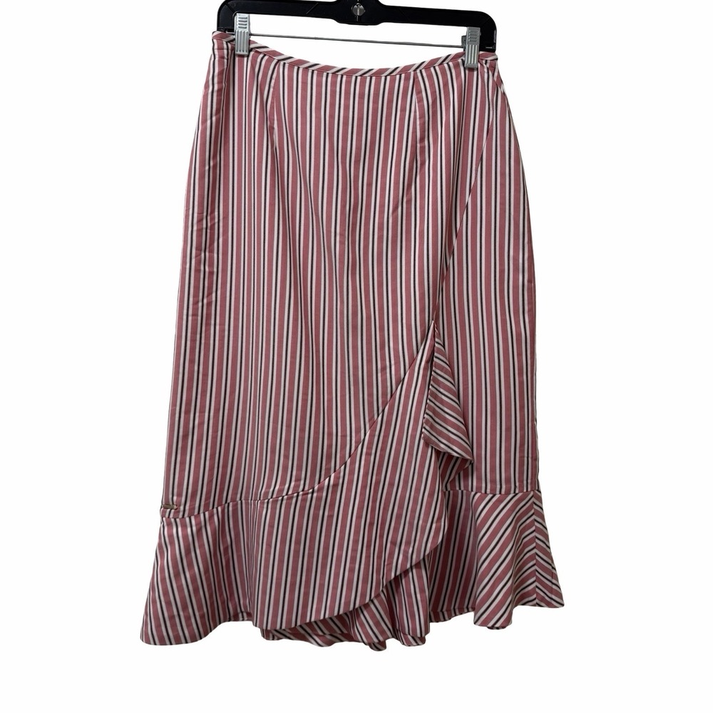 Ted Baker Coryn Striped Ruffle Hem Pencil Midi Pencil Skirt Size 4 Pink‎ NEW